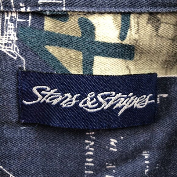 Starts & Stripes Mens Shirt Size XL Long Sleeve Button-Up Nautical Print Retro - Picture 8 of 16
